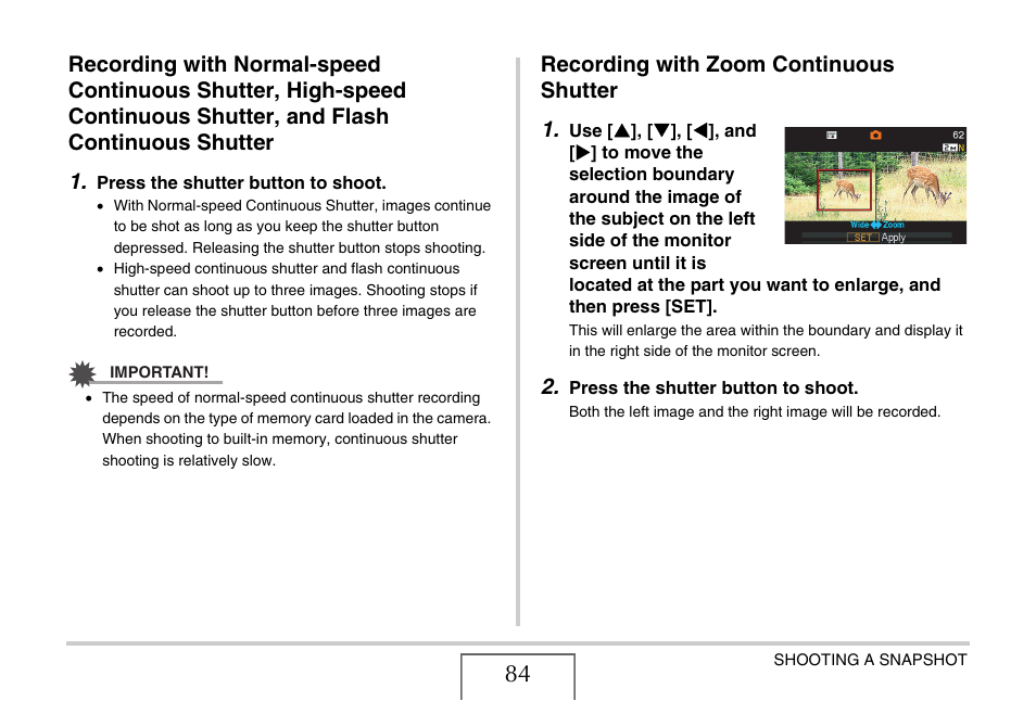 Recording with zoom continuous shutter, Recording with zoom continuous shutter 1 | Casio EX-S770D User Manual | Page 84 / 285