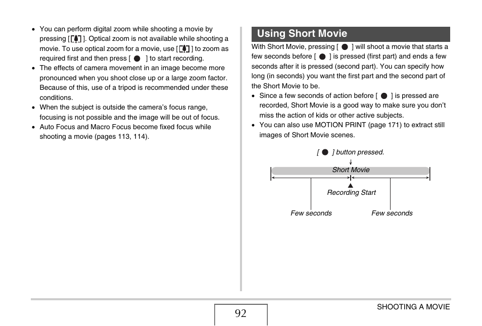 Using short movie, E 92 | Casio EX-S770D User Manual | Page 92 / 285