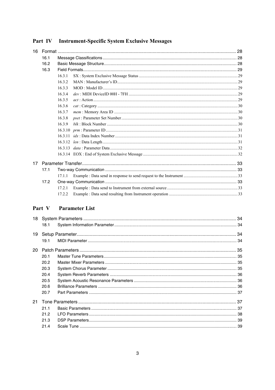 Part v parameter list | Casio PX-330 User Manual | Page 3 / 48