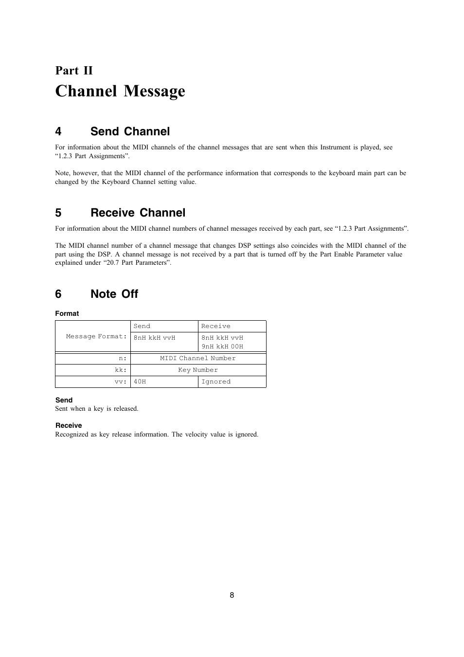 Channel message, Part ii, 4send channel | 5receive channel | Casio PX-330 User Manual | Page 8 / 48