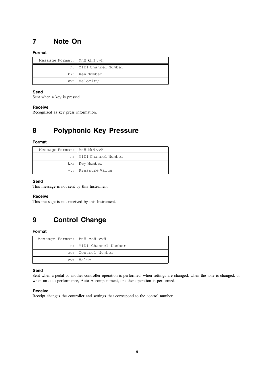8polyphonic key pressure, 9control change | Casio PX-330 User Manual | Page 9 / 48