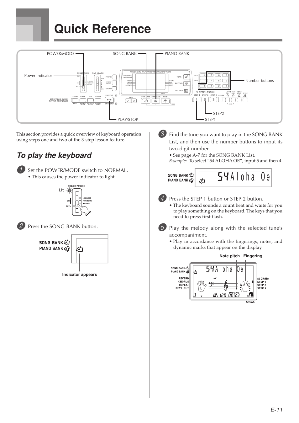 Quick reference | Casio LK-215 User Manual | Page 13 / 59