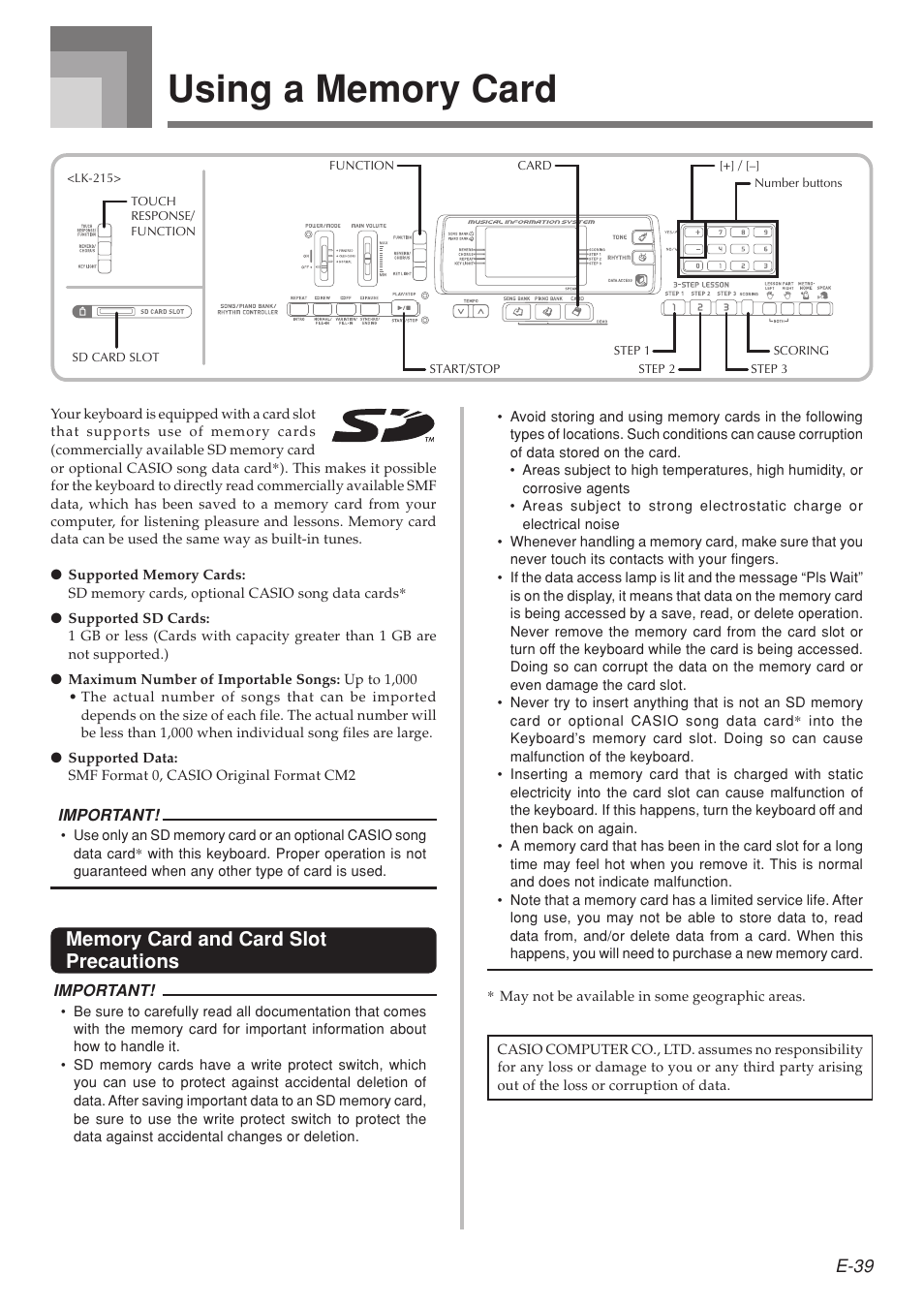 E-39 | Casio LK-215 User Manual | Page 41 / 59