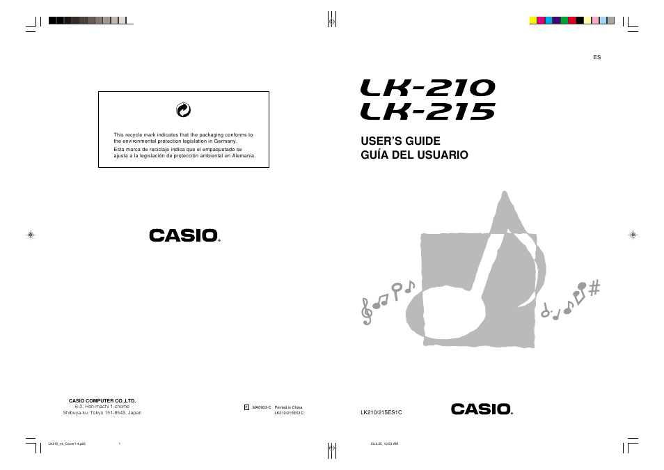 User’s guide guía del usuario | Casio LK-215 User Manual | Page 59 / 59