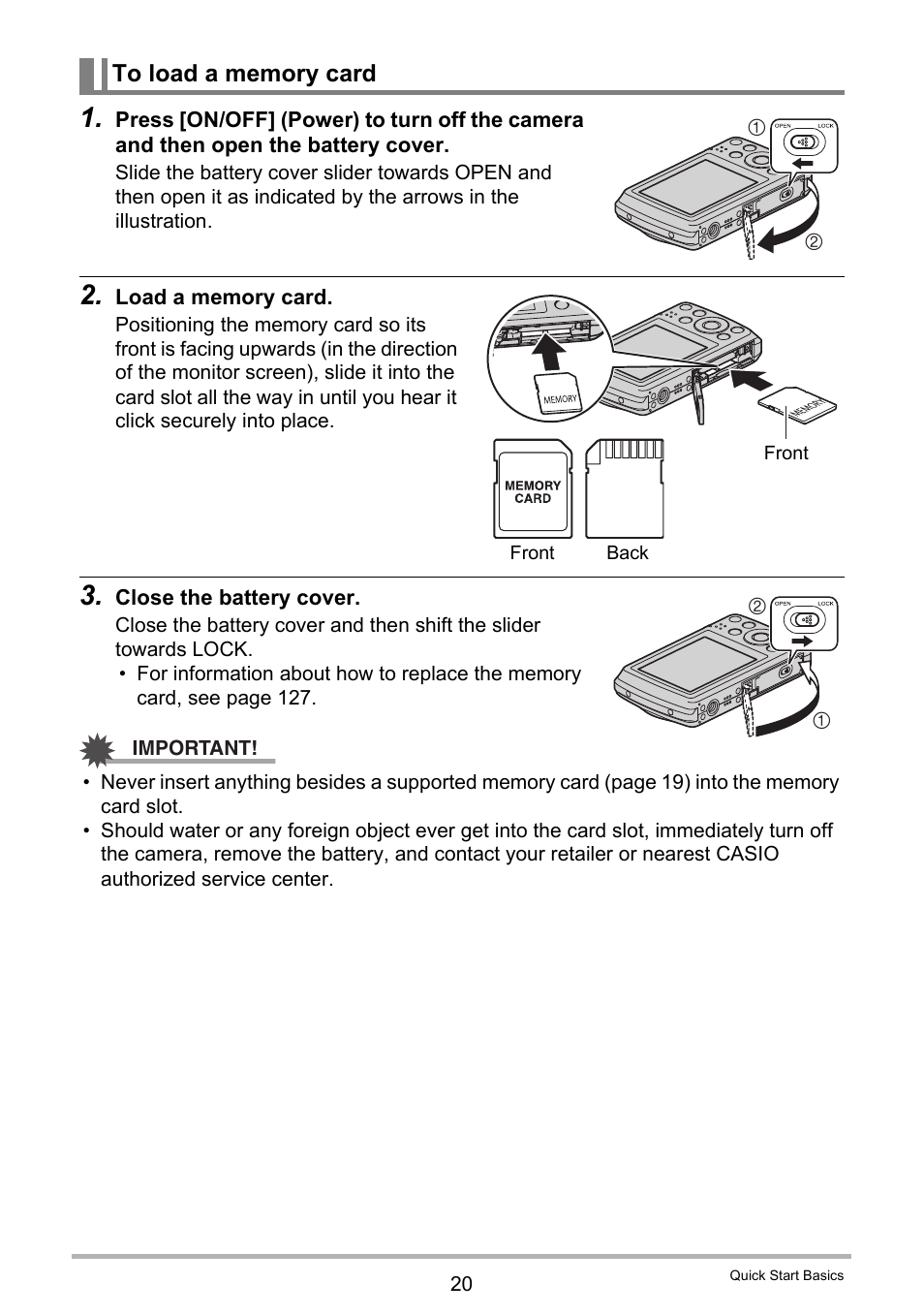 To load a memory card | Casio EXILIM EX-Z37 User Manual | Page 20 / 145