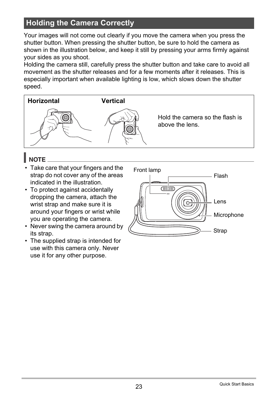 Holding the camera correctly | Casio EXILIM EX-Z37 User Manual | Page 23 / 145