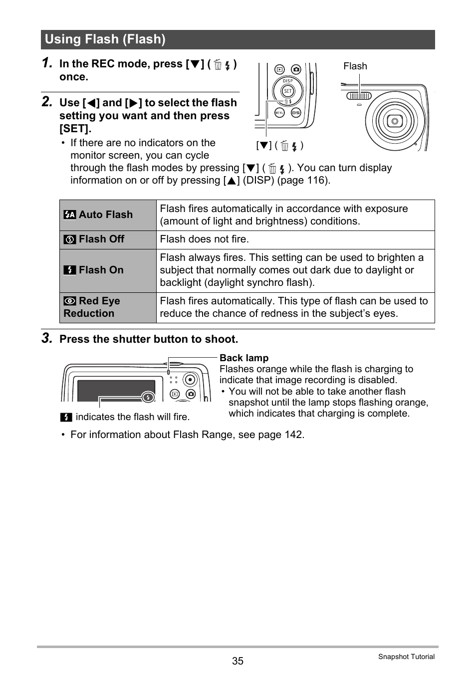 Using flash (flash) | Casio EXILIM EX-Z37 User Manual | Page 35 / 145