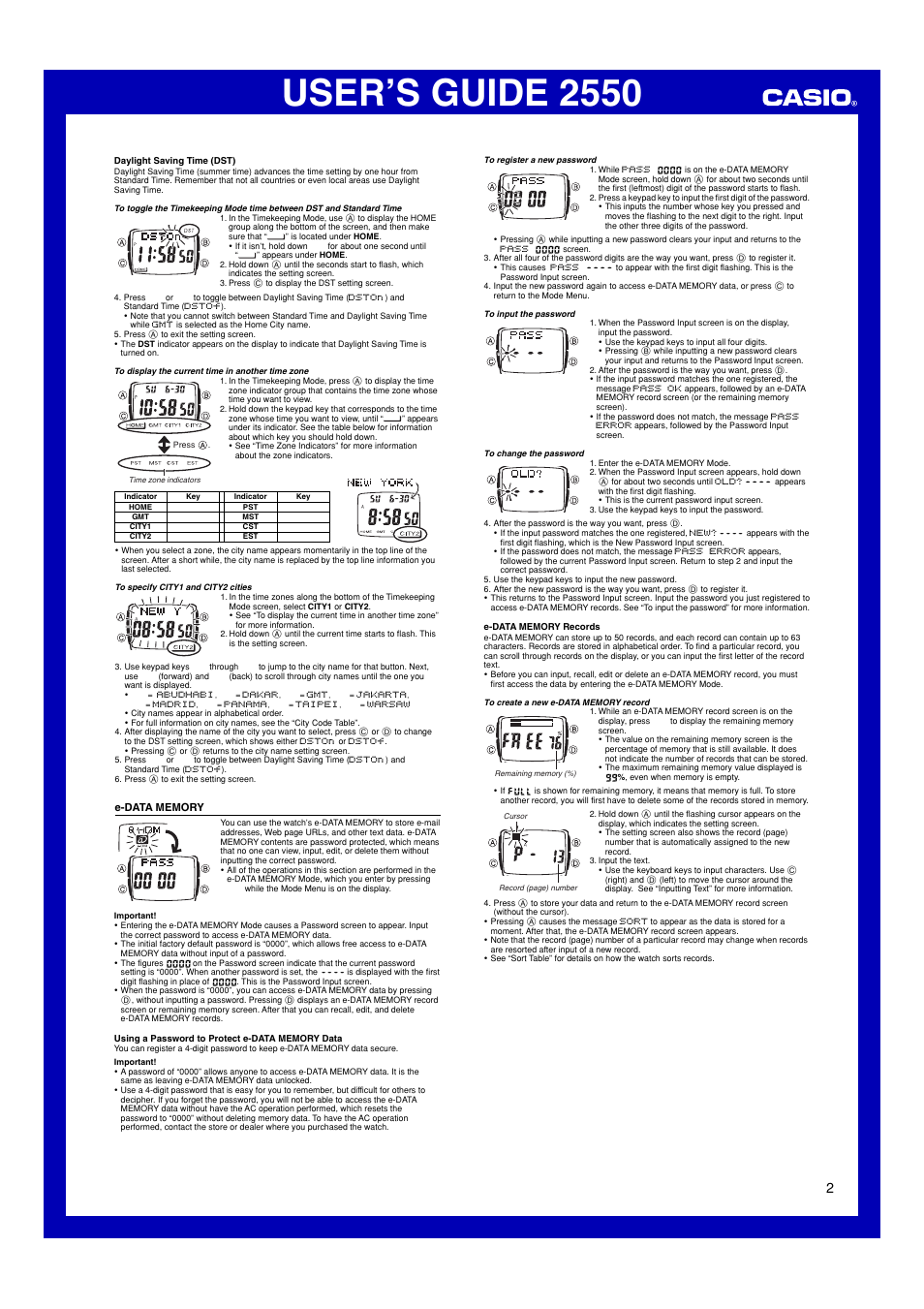 E-data memory, User’s guide 2550 | Casio 2550 User Manual | Page 2 / 6