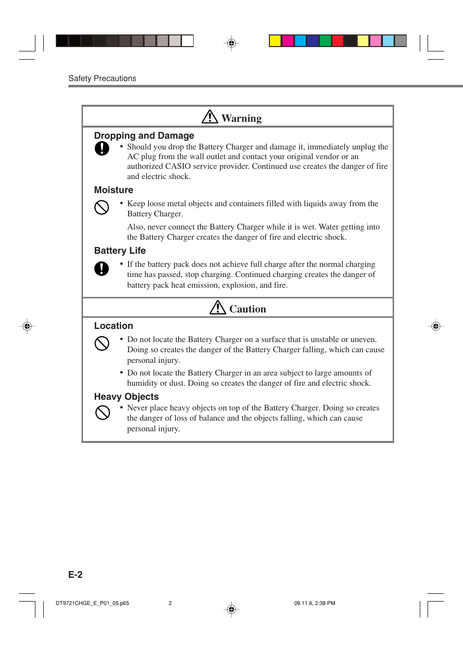 Caution, Warning | Casio DT-9721CHGE User Manual | Page 3 / 10