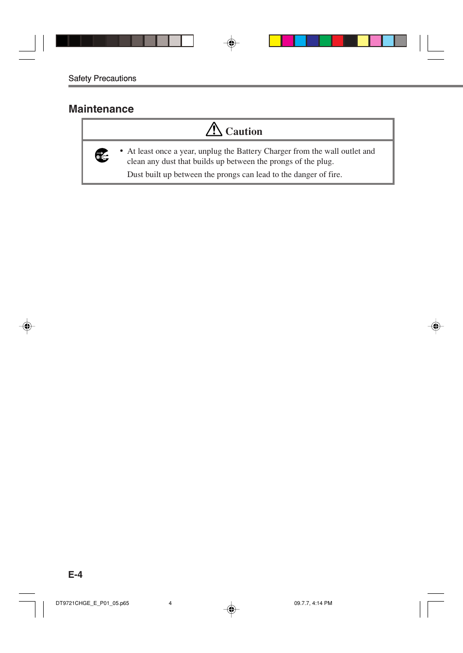 Maintenance caution | Casio DT-9721CHGE User Manual | Page 5 / 10