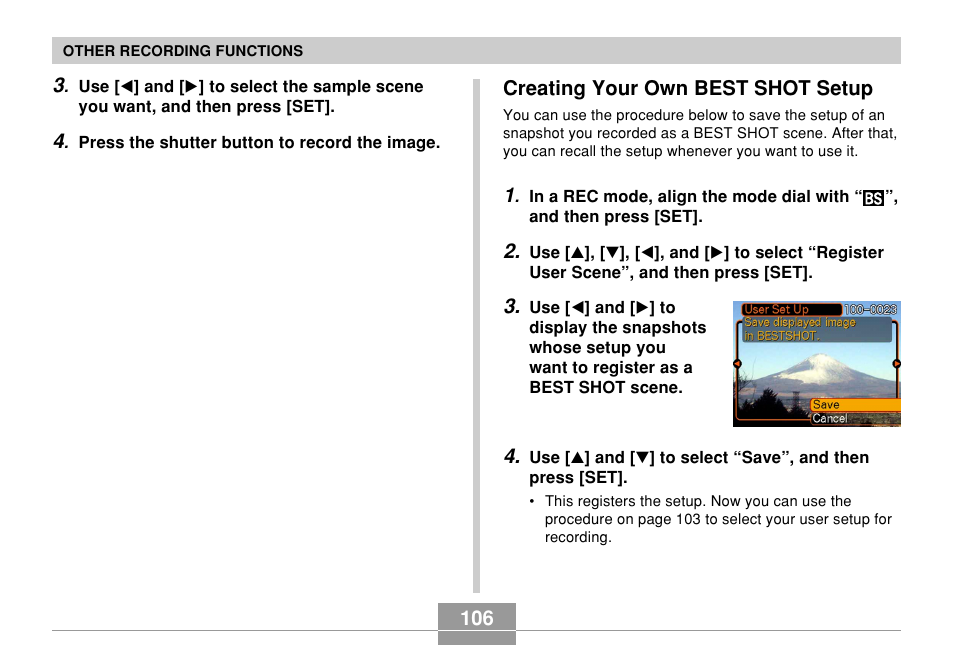 Creating your own best shot setup | Casio EX-Z850 User Manual | Page 106 / 279