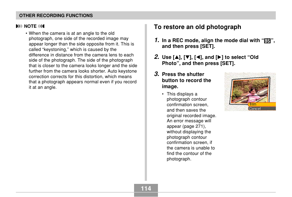 To restore an old photograph | Casio EX-Z850 User Manual | Page 114 / 279