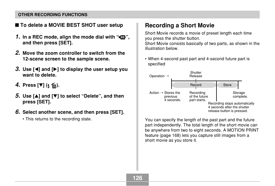 Recording a short movie | Casio EX-Z850 User Manual | Page 126 / 279