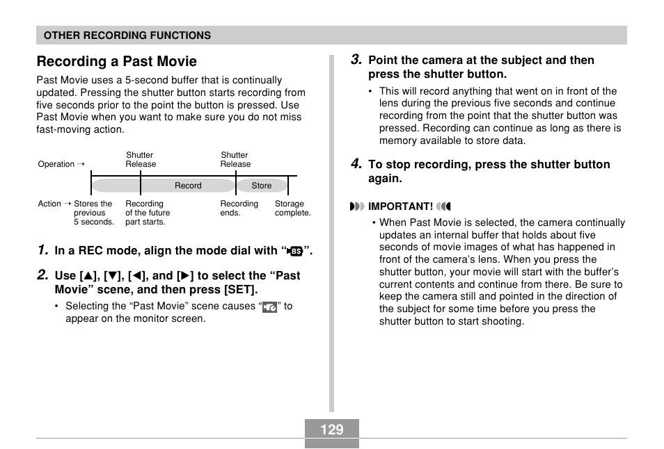 Recording a past movie | Casio EX-Z850 User Manual | Page 129 / 279