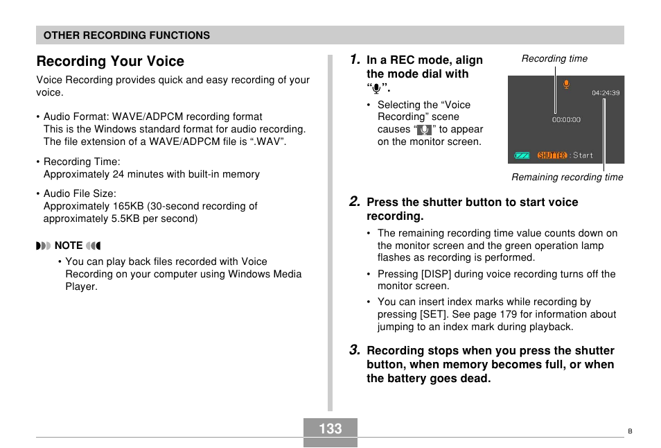 Recording your voice | Casio EX-Z850 User Manual | Page 133 / 279