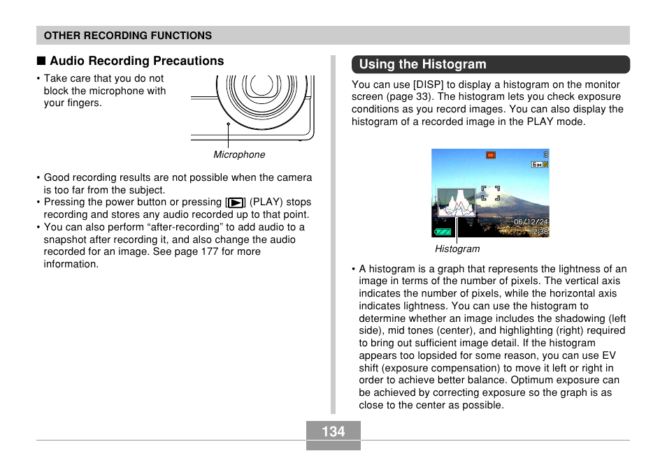 Using the histogram | Casio EX-Z850 User Manual | Page 134 / 279