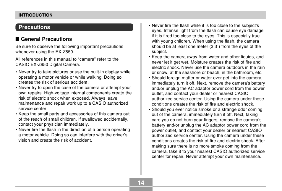 Precautions | Casio EX-Z850 User Manual | Page 14 / 279
