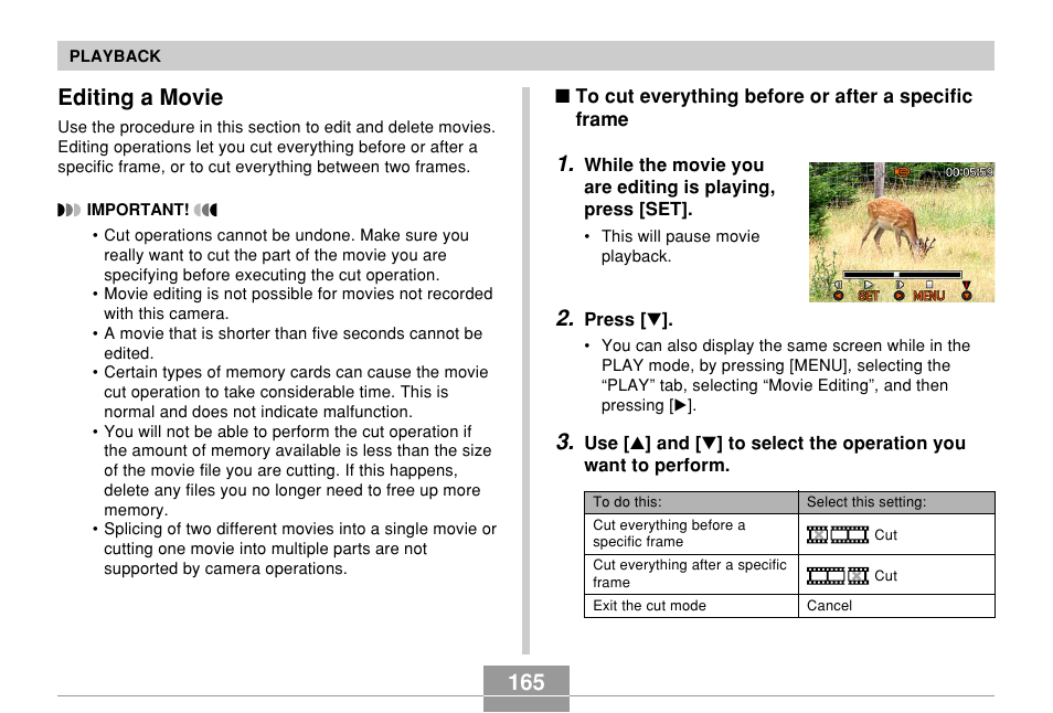 Editing a movie | Casio EX-Z850 User Manual | Page 165 / 279