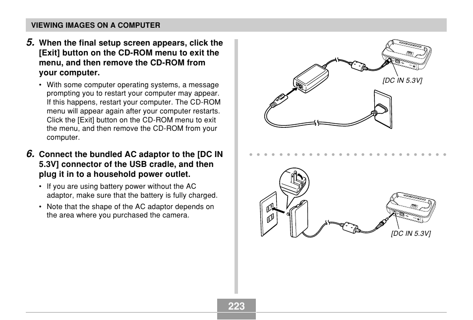 Viewing images on a computer, Dc in 5.3v | Casio EX-Z850 User Manual | Page 223 / 279