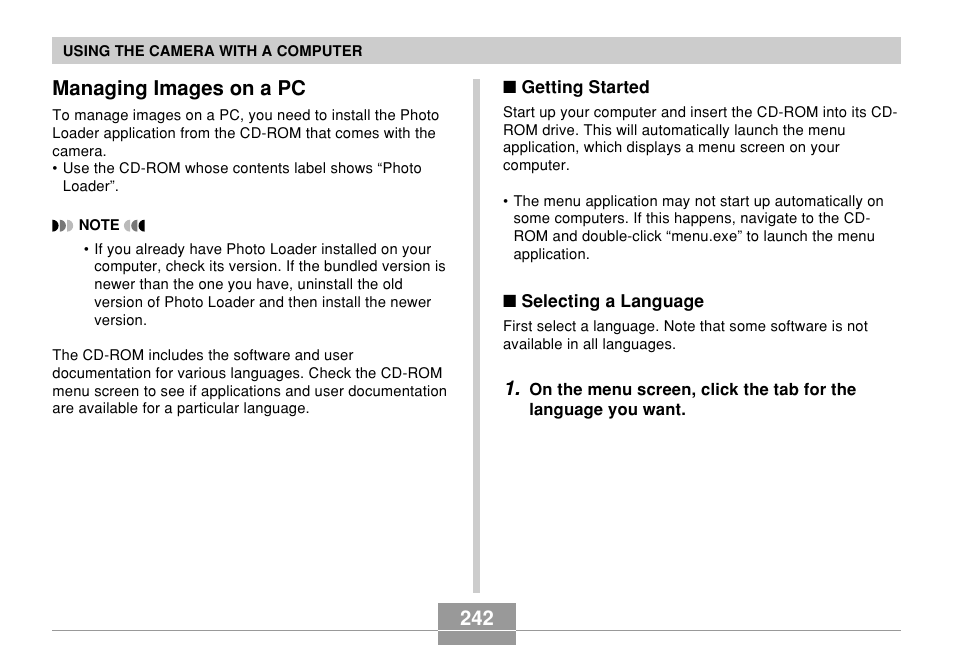 Managing images on a pc, 242 managing images on a pc | Casio EX-Z850 User Manual | Page 242 / 279