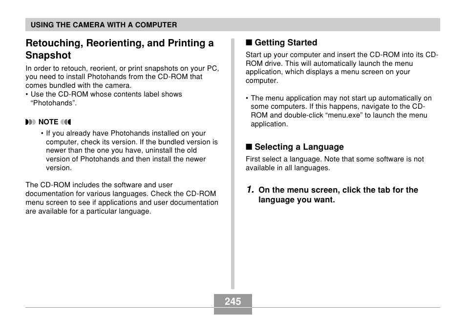 Retouching, reorienting, and printing a snapshot | Casio EX-Z850 User Manual | Page 245 / 279