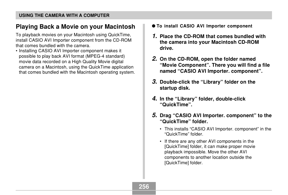 Playing back a movie on your macintosh | Casio EX-Z850 User Manual | Page 256 / 279