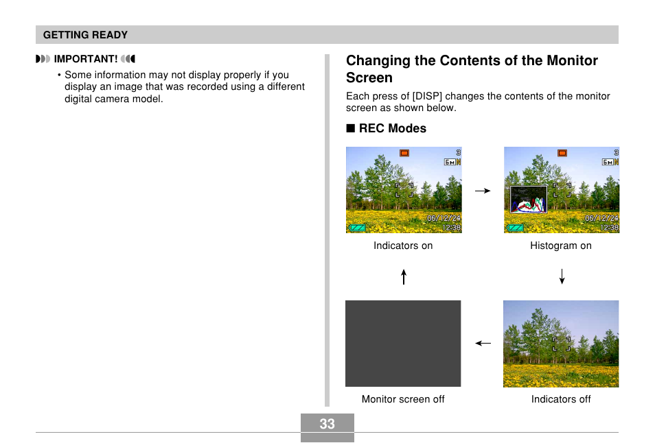 Changing the contents of the monitor screen | Casio EX-Z850 User Manual | Page 33 / 279