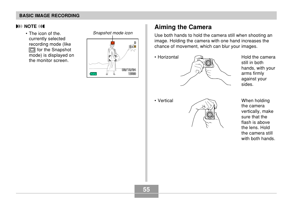 Aiming the camera | Casio EX-Z850 User Manual | Page 55 / 279