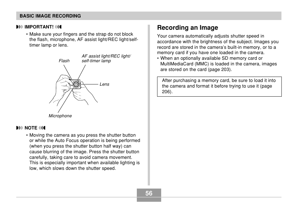 Recording an image | Casio EX-Z850 User Manual | Page 56 / 279