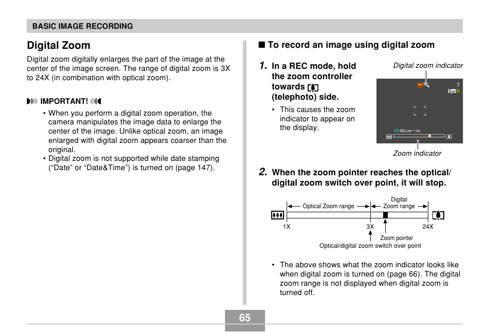 Digital zoom | Casio EX-Z850 User Manual | Page 65 / 279