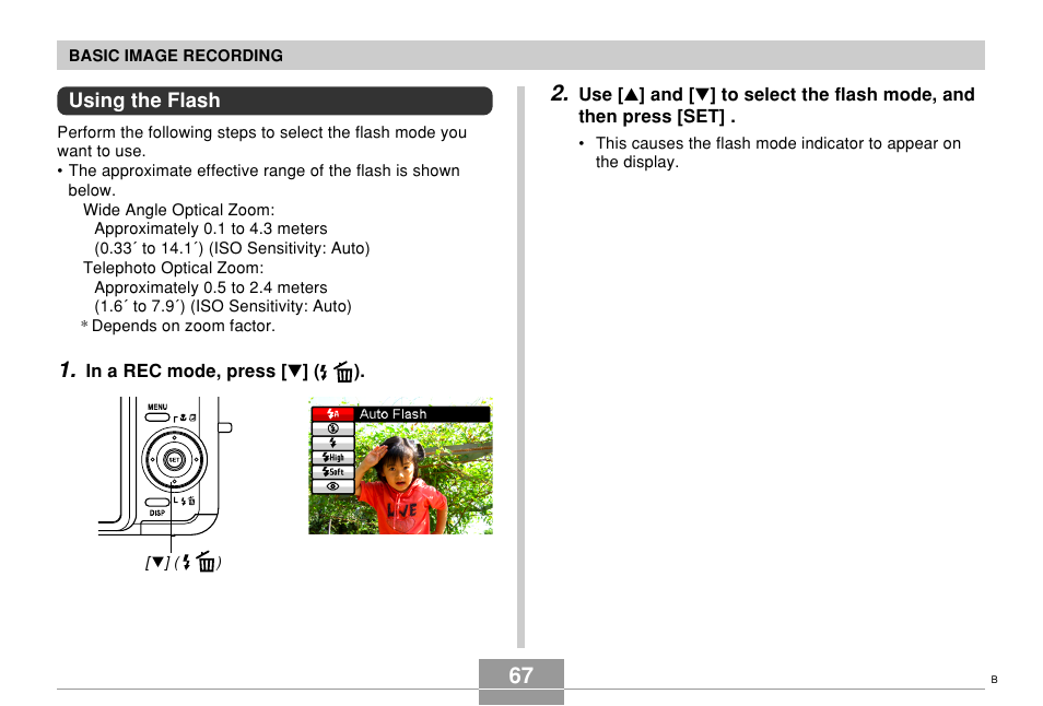 Using the flash | Casio EX-Z850 User Manual | Page 67 / 279