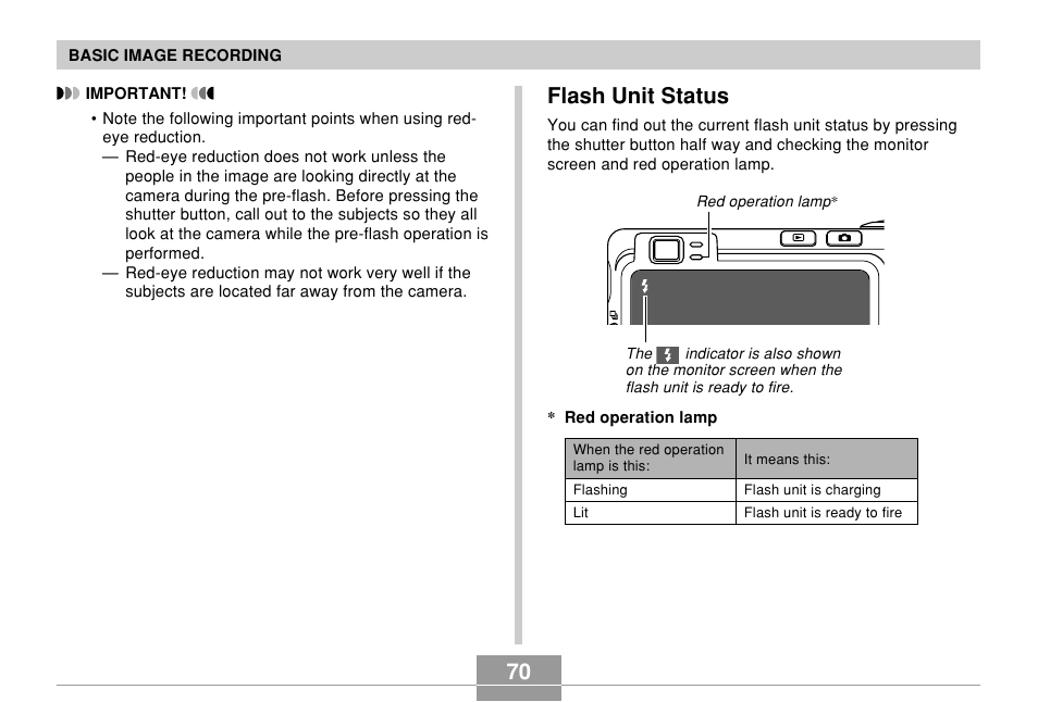 Flash unit status | Casio EX-Z850 User Manual | Page 70 / 279