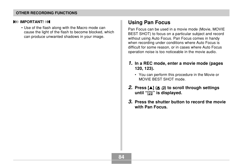 Using pan focus | Casio EX-Z850 User Manual | Page 84 / 279