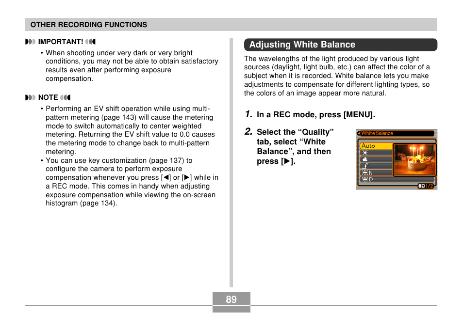 Adjusting white balance | Casio EX-Z850 User Manual | Page 89 / 279