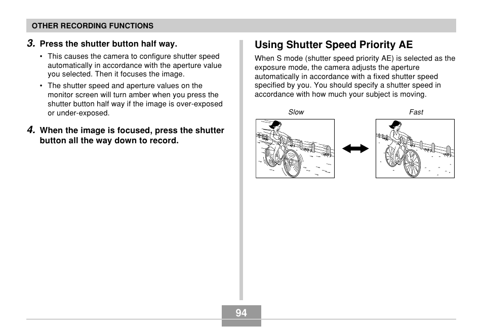 Using shutter speed priority ae | Casio EX-Z850 User Manual | Page 94 / 279