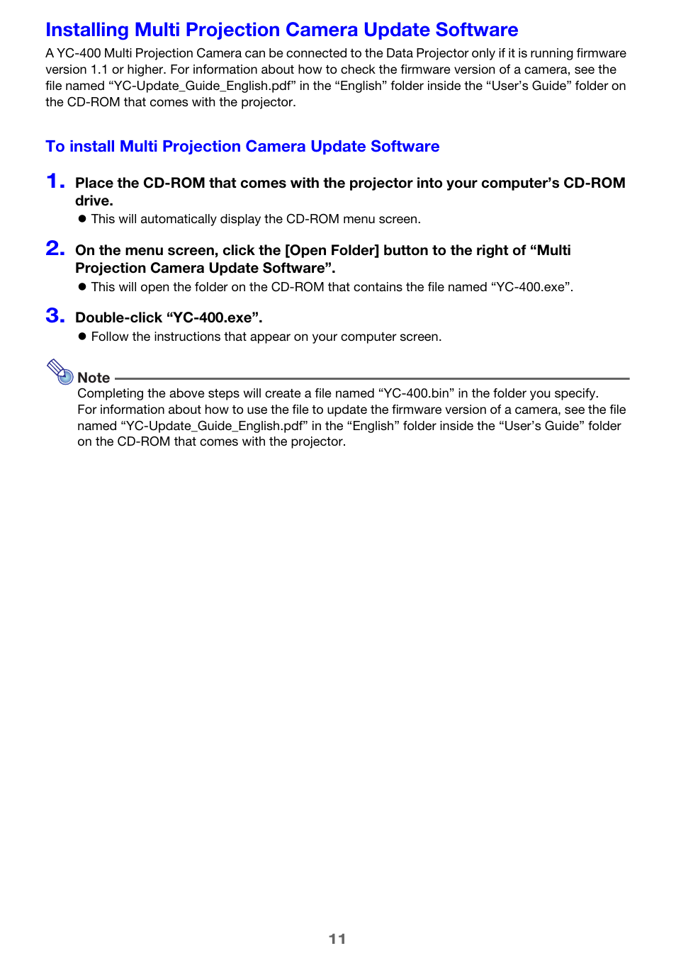 Installing multi projection camera update software | Casio XJ-M245 User Manual | Page 11 / 67