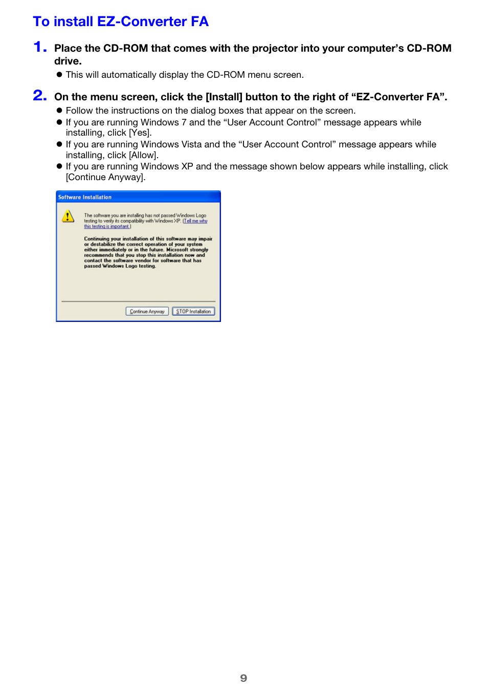 To install ez-converter fa | Casio XJ-M245 User Manual | Page 9 / 67