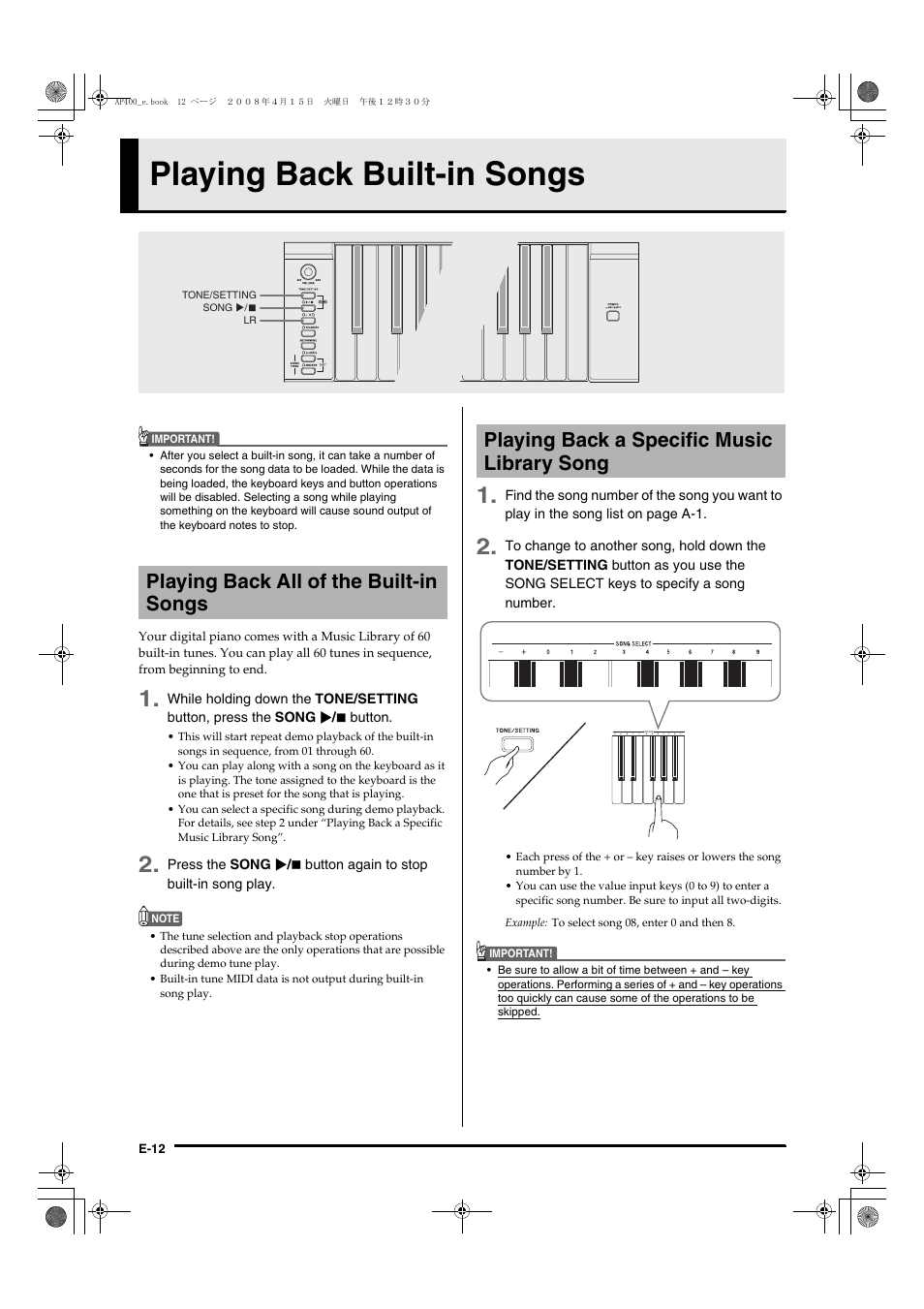 Playing back built-in songs | Casio Celviano AP-400 User Manual | Page 16 / 37