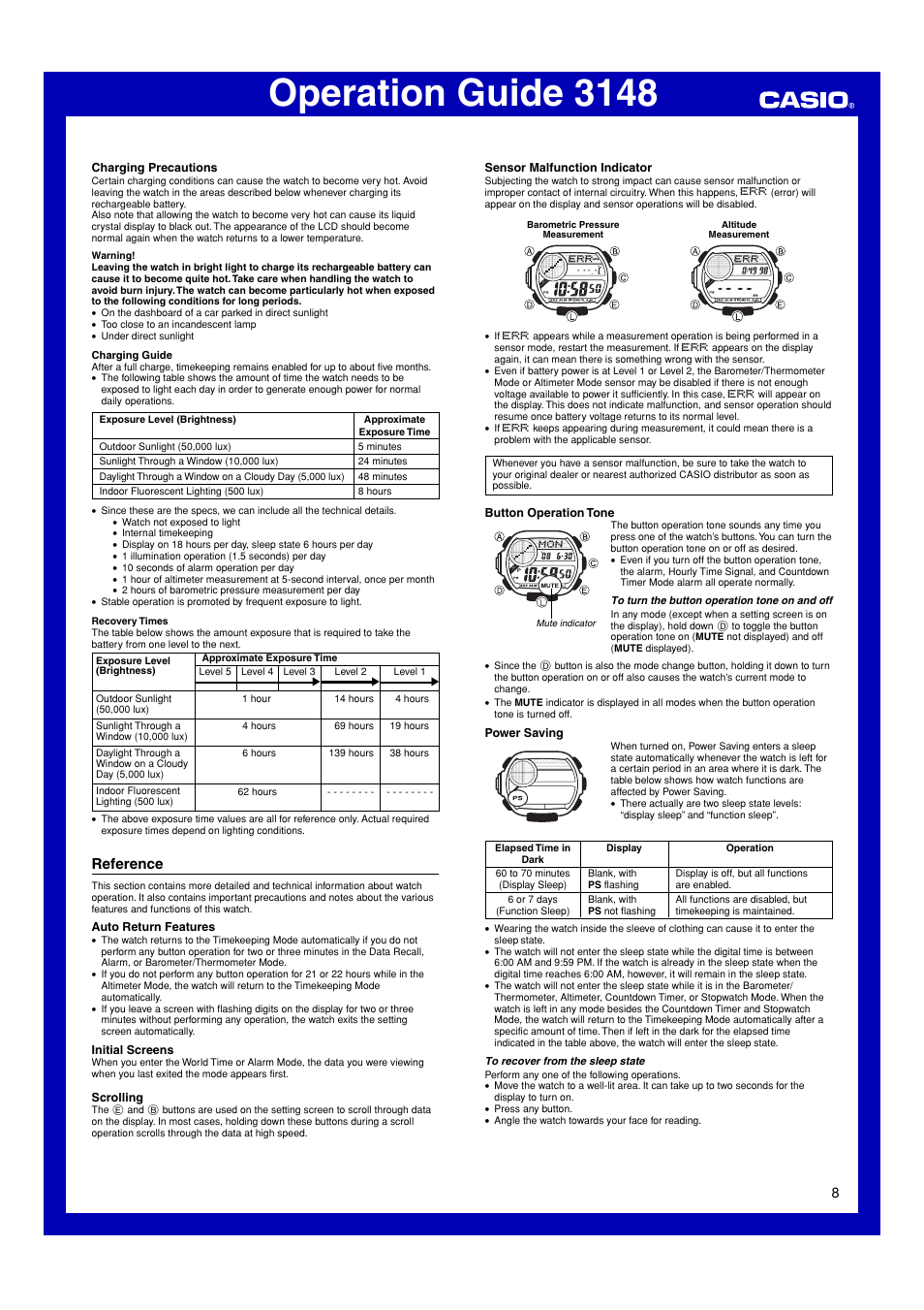 Reference, Operation guide 3148 | Casio 3148 User Manual | Page 8 / 10