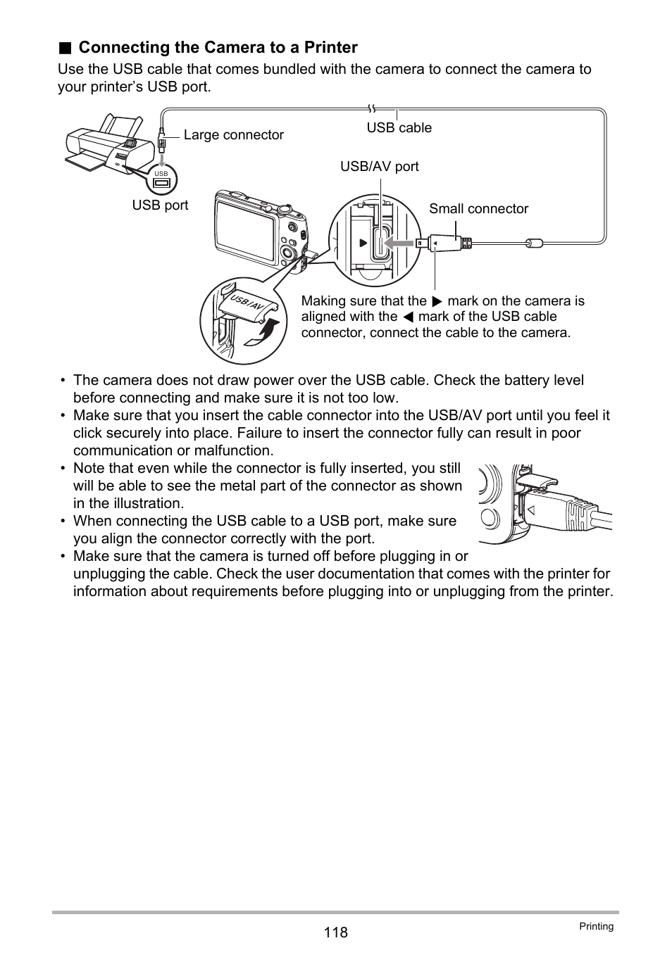 Connecting the camera to a printer | Casio EX-FS10 User Manual | Page 118 / 184