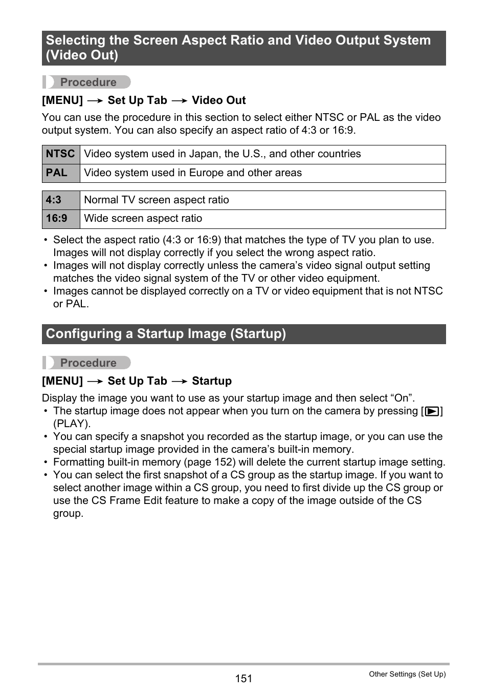 Configuring a startup image (startup) | Casio EX-FS10 User Manual | Page 151 / 184