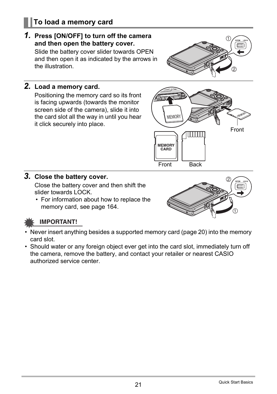 To load a memory card | Casio EX-FS10 User Manual | Page 21 / 184