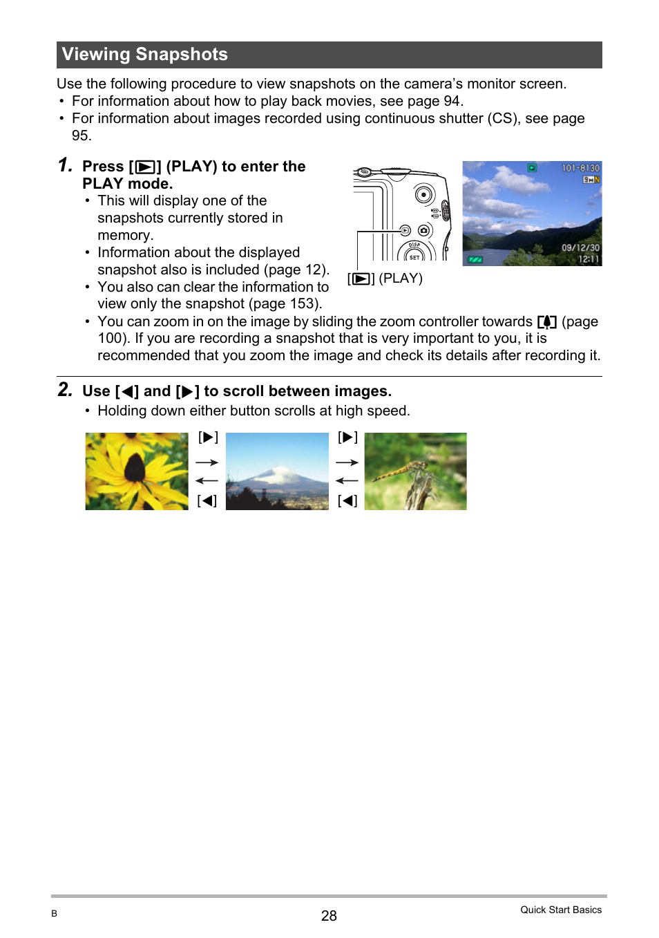 Viewing snapshots | Casio EX-FS10 User Manual | Page 28 / 184