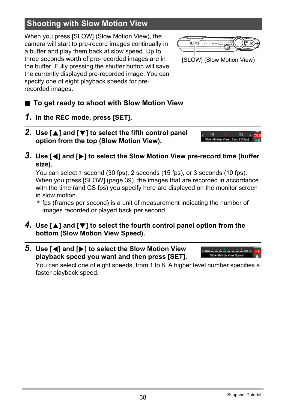 Shooting with slow motion view | Casio EX-FS10 User Manual | Page 38 / 184