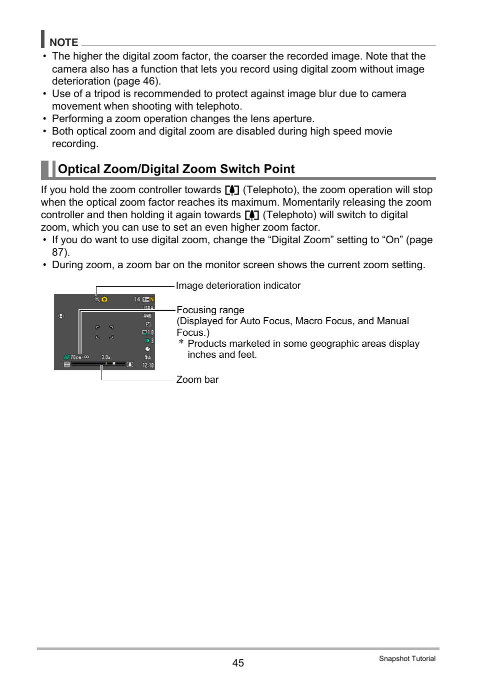 Optical zoom/digital zoom switch point | Casio EX-FS10 User Manual | Page 45 / 184