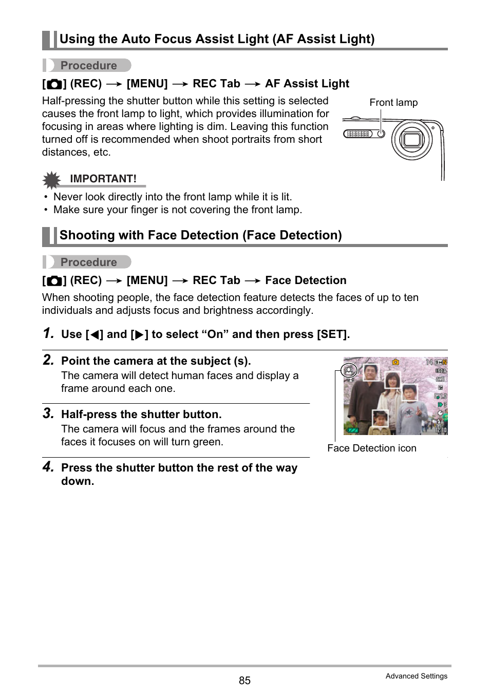 Shooting with face detection (face detection) | Casio EX-FS10 User Manual | Page 85 / 184