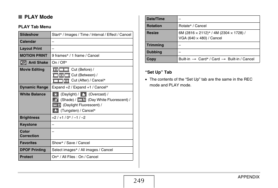 Play mode | Casio EX-Z18 User Manual | Page 249 / 265