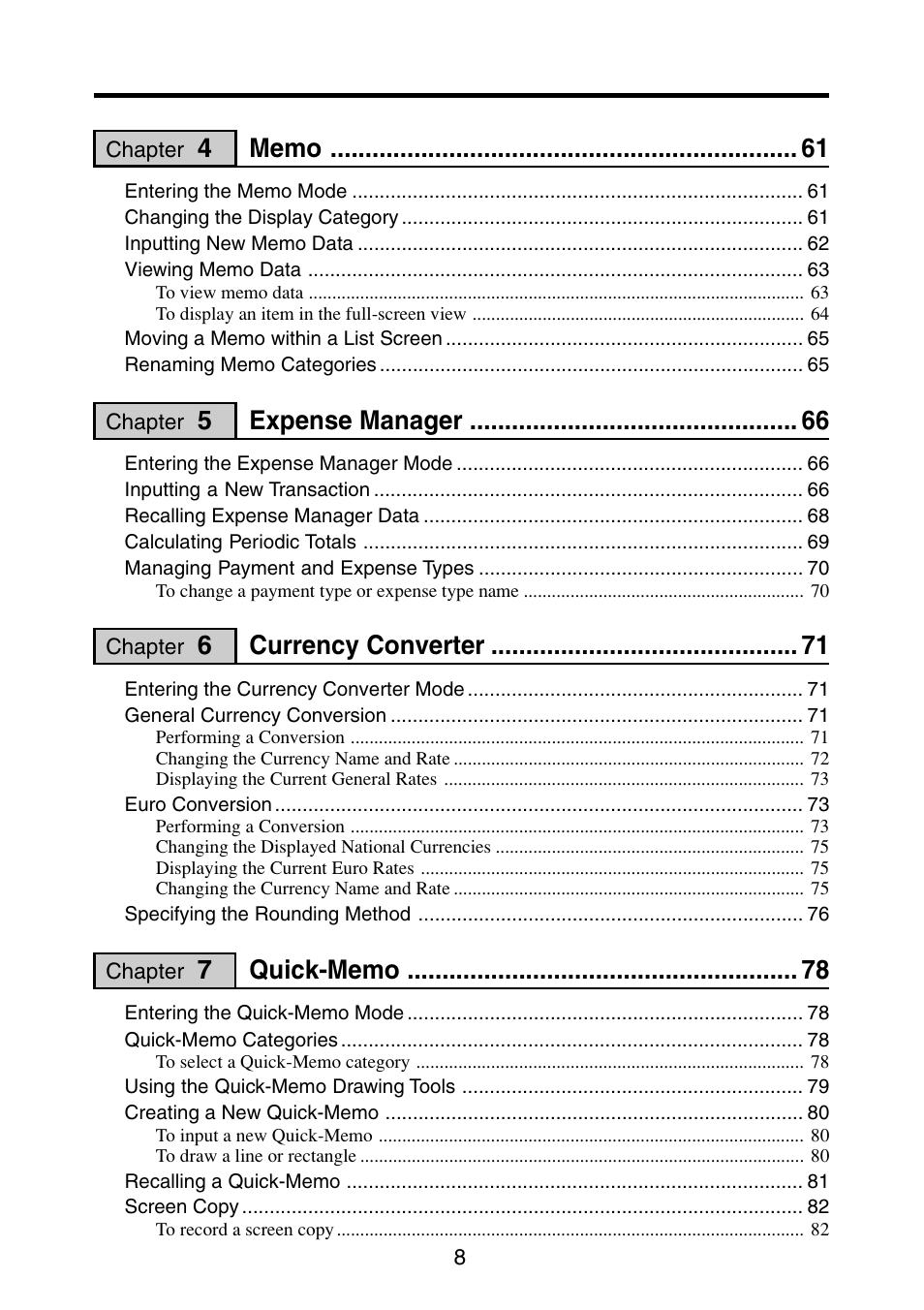 Expense manager, Currency converter | Casio PV-S6100 User Manual | Page 10 / 189