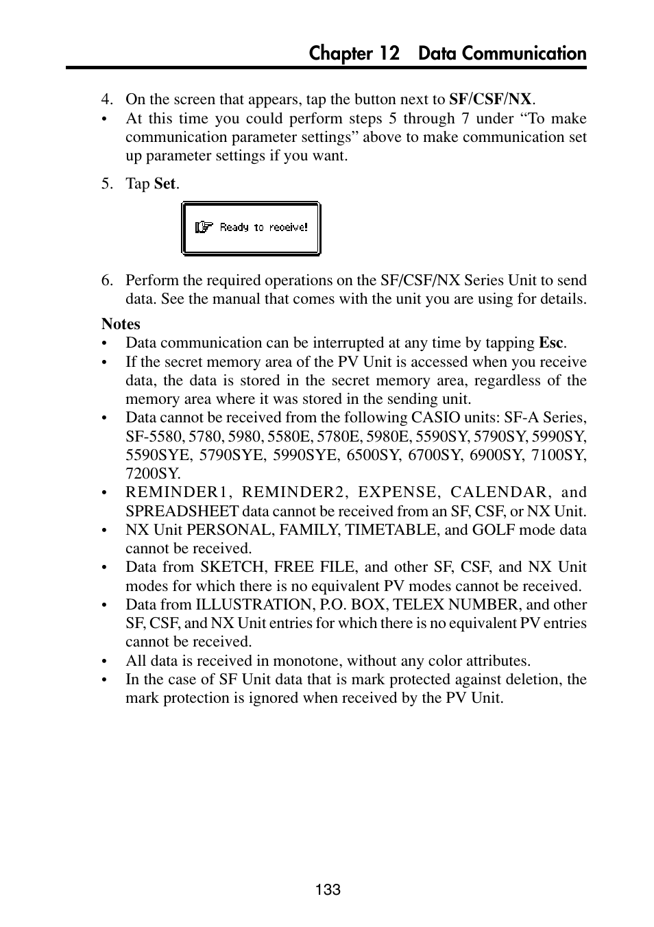 Chapter 12 data communication | Casio PV-S6100 User Manual | Page 135 / 189