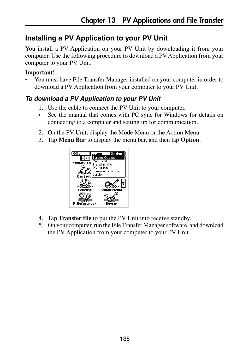 Installing a pv application to your pv unit | Casio PV-S6100 User Manual | Page 137 / 189